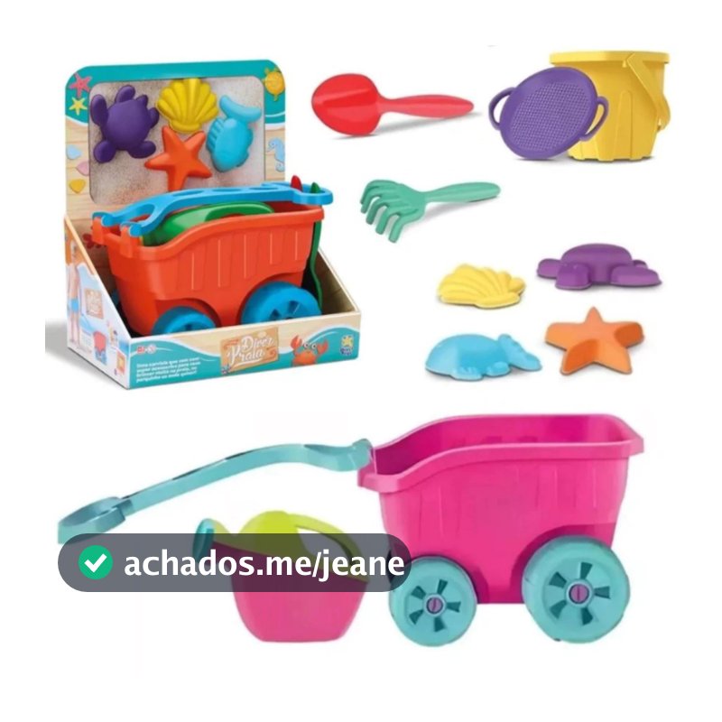 Carriola de Praia Areia Sitio Infantil Divertoys Rosa ou Laranja Baldinho Pázinha Forminhas