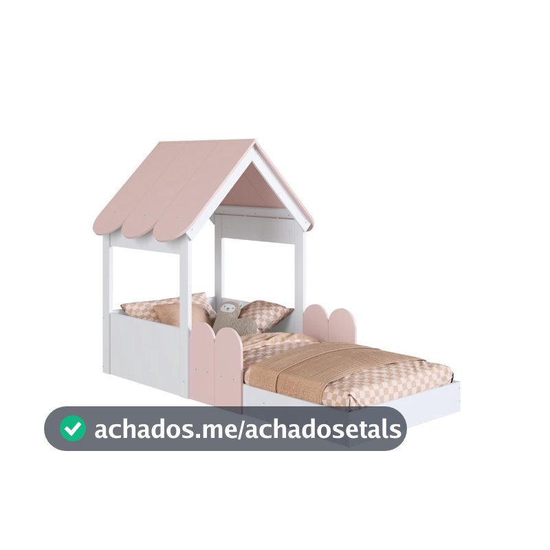 Cama Montessoriana Infantil Casa Solteiro Branco/Rosa - Completa Móveis