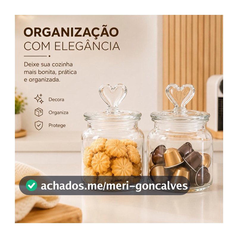 Kit 2 Potes De Vidro  Com Tampa Coração 650ml Hermético Porta Mantimento  Doces Biscoito  Café