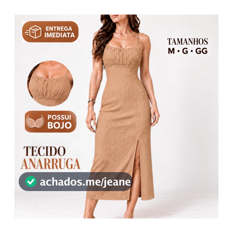 Vestido Feminino Midi Anarruga Elegante com Franzido e Fenda Lateral Elegante