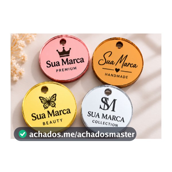 50 Etiquetas Tag de acrílico personalizada Nome ou Logomarca. Crochê/Casamento/Aniversário/Roupas