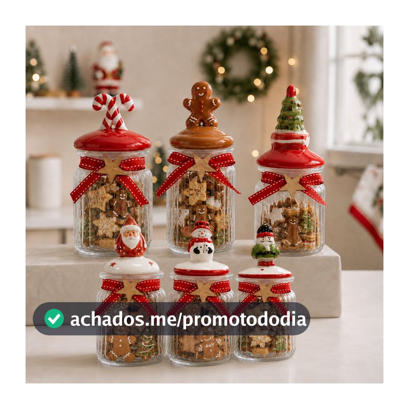 Potes de Vidro Natalinos 300mL - Porta Mini Biscoitos Porta Doces Bomboniere Decoração de Natal com Tampa Decorada