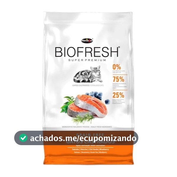 Ração Biofresh Natural Gato Castrado Salmão, Alecrim, Chá Verde 7,5 kg