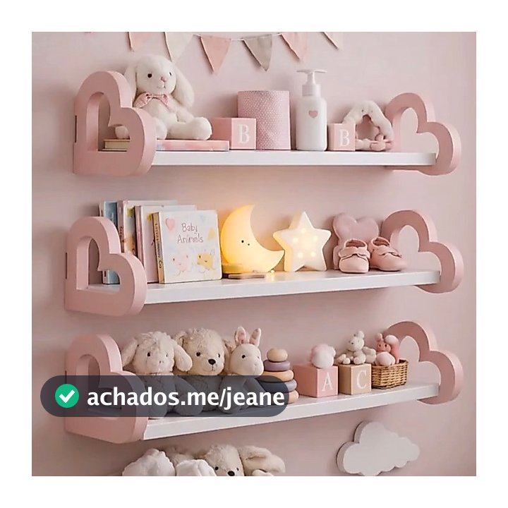 3 Prateleiras coração colorida MDF quarto decoração infantil 60cm