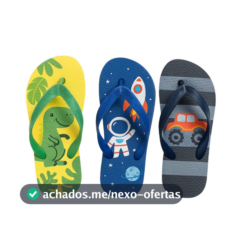 Kit Chinelo Infantil Menino 3 Pares Estampas Divertidas Leve e Confortável 25 ao 35