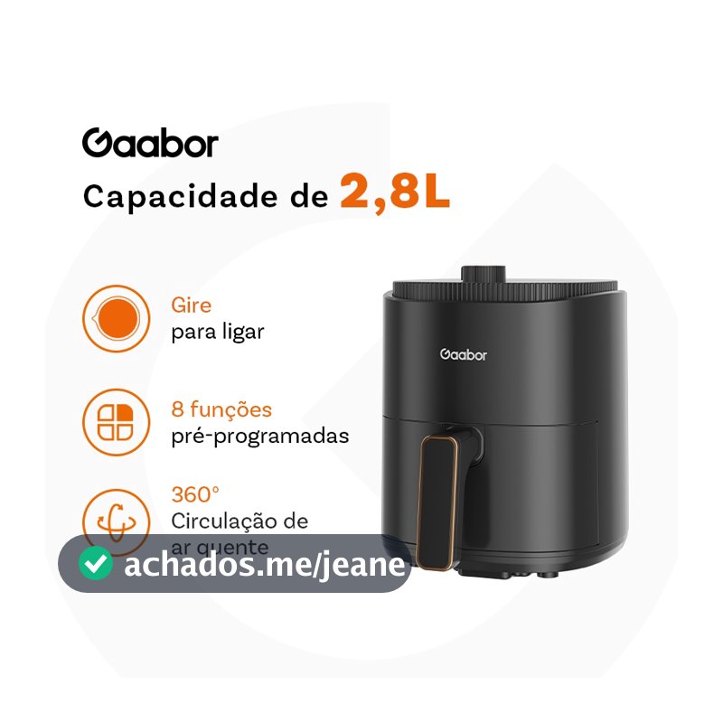 Gaabor Fritadeira  Air Fryer 2,8L 360° Ar Quente Timer 60 Min 200°C Antiaderente Sem BPA AF-35M02A-1