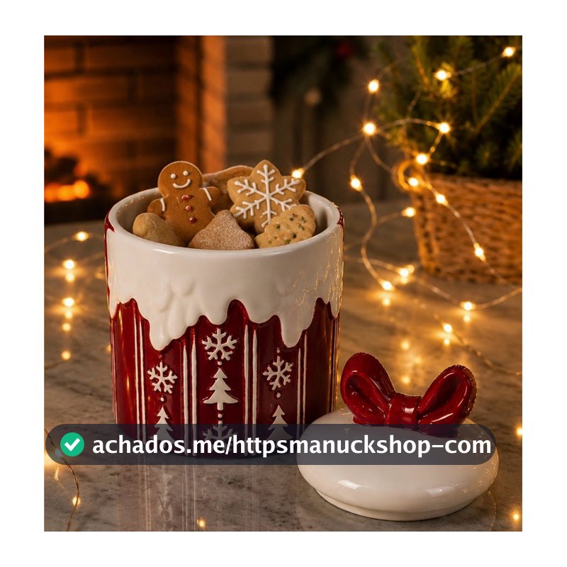 Pote Natalino para Biscoitos em Porcelana com Tampa – 11 x 15 cm
