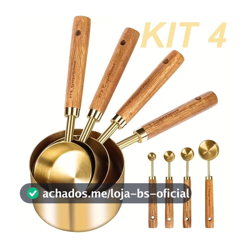 4 Peças Cabo De Madeira Copo Medidor De Aço Inoxidável Conjunto Colher Tempero Café Graduado Ferramenta De Cozimen