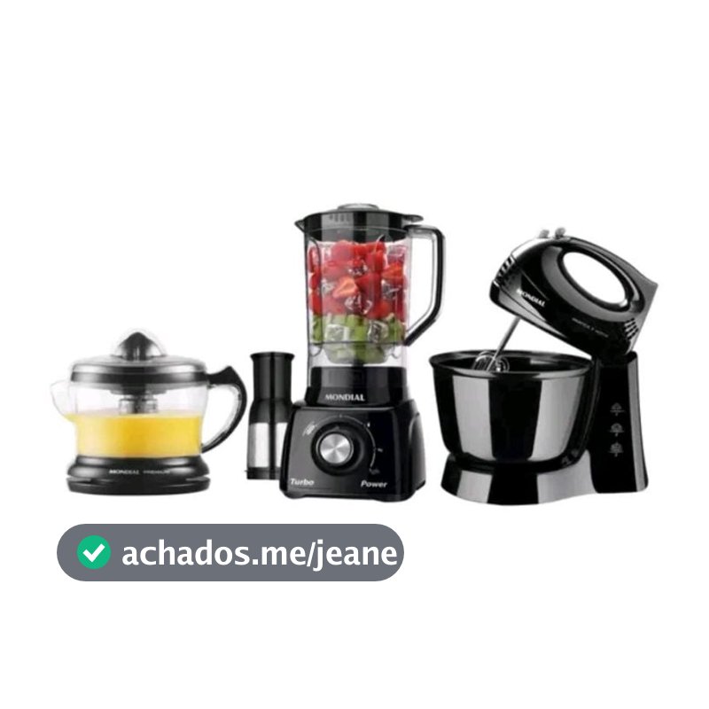 Kit Cozinha Mondial Liquidificador,Batedeira E Espremedor Cor Preto e Vermelho 220V