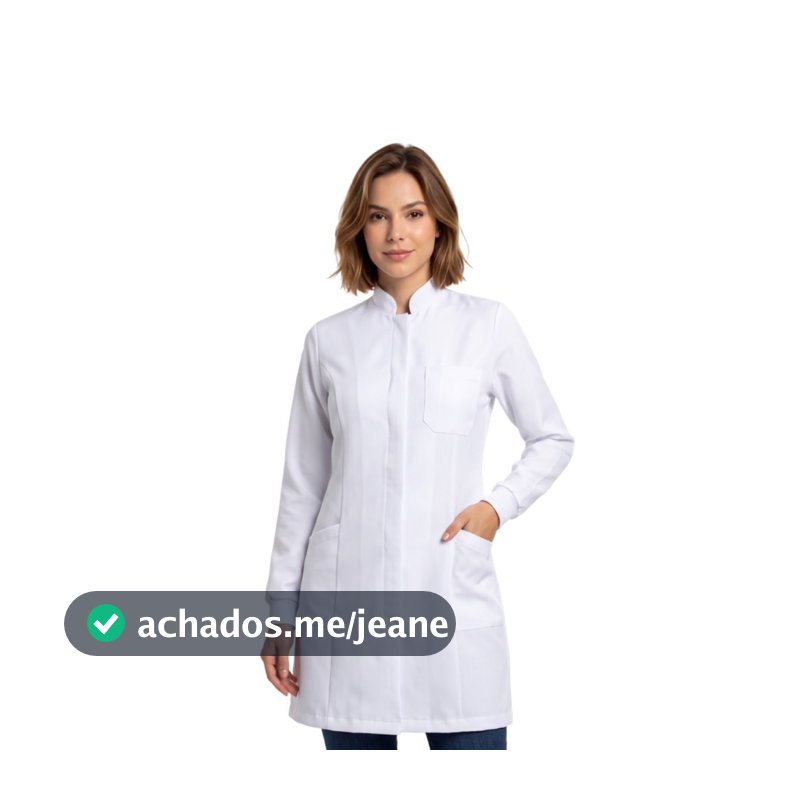 Jaleco Branco Feminino Botão Oxford Acinturado 3 Bolsos Punho Manga Longa Profissional