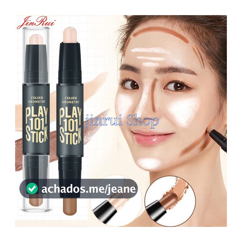 Bastão De Contorno Facial Corretivo 2 Em 1 De Ponta Dupla/Bronzeador De Caneta Iluminadora