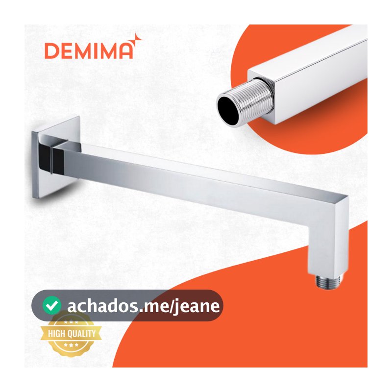 Braço de Chuveiro 40cm de Parede em Aço Inox Cromado Quadrado – Demima