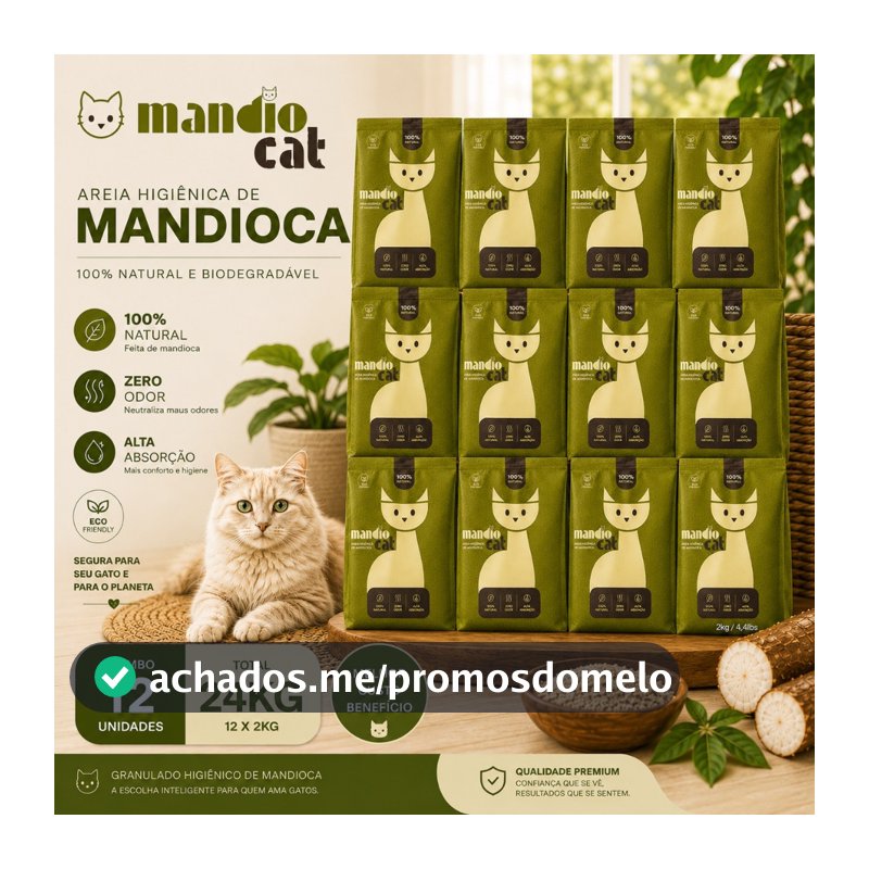Areia Gato Mandiocat Mandioca Biodegradavel Natural gatos graos finos 24KG