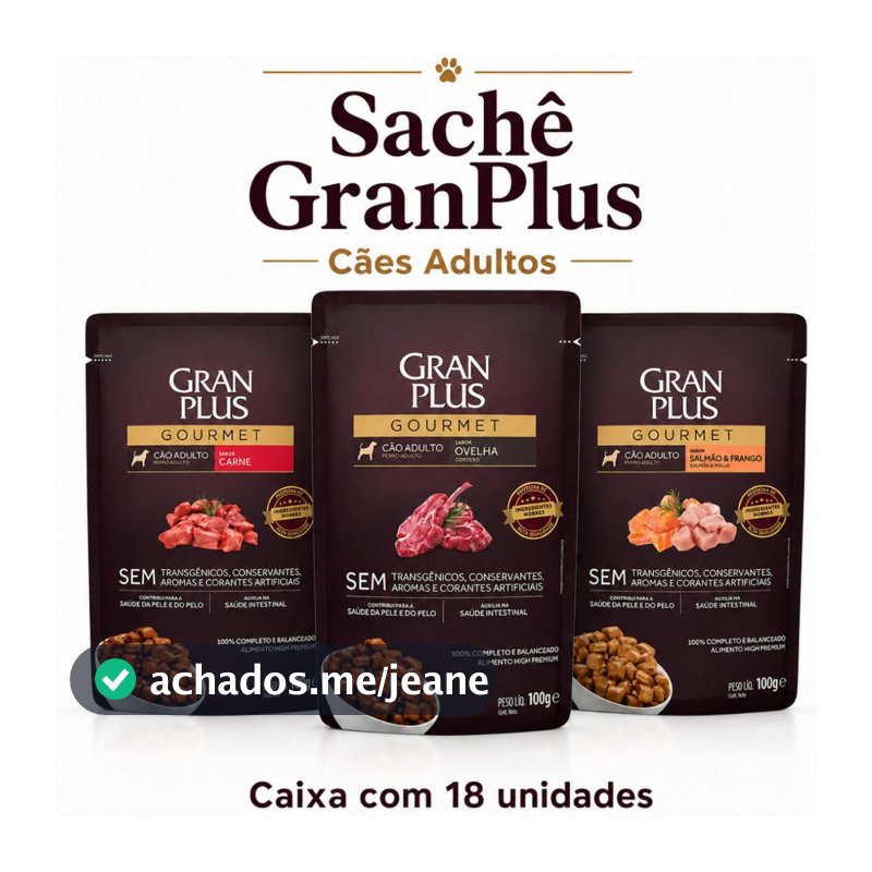 Ração Úmida GranPlus Carne Cães Adultos Cx 18 Sachês 100g