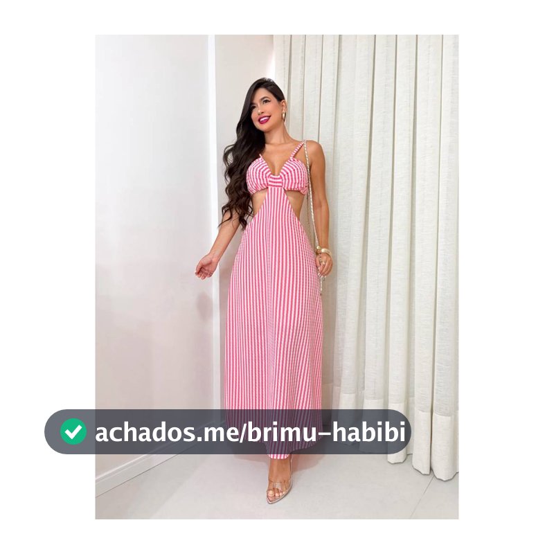 Vestido Feminino Longo Listrado Alcinha com Recortes na Cintura Verão