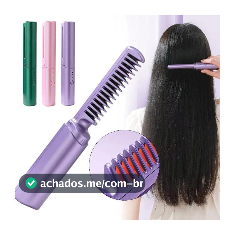 Escova Alisadora Portátil Recarregável Sem Fio Mini Chapinha USB Pente Elétrico Aquecido Modelador