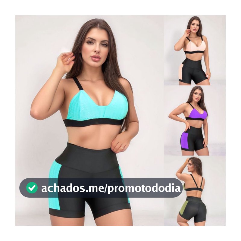 Conjunto Treino Academia Versátil Casual Feminino Top Poliamida Zig Short Recortes Laterais Oferta