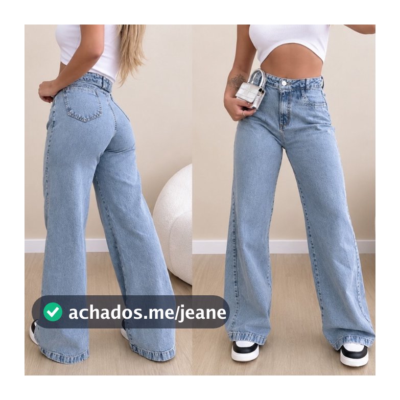 Calça Jeans Wide Leg Feminina Cintura Alta Tecido Encorpado de Qualidade Perna Larga