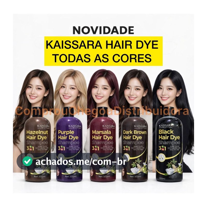 Shampoo Tonalizante e matizador 500ml HAIR DYE Escurecedor Preto , Avelã, Marsala, Roxo, Marrom Escuro - KAISSARA