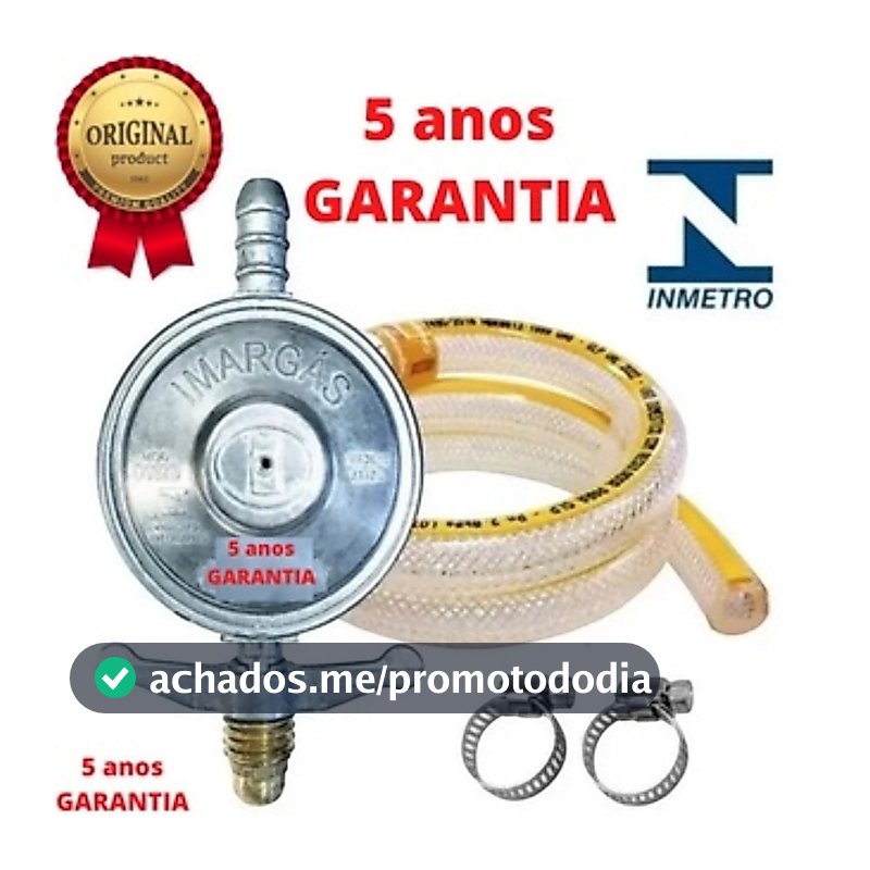 Registro Regulador de Gás para Cozinha Mangueira 1,25m e 2 Abraçadeiras Completo e Seguro