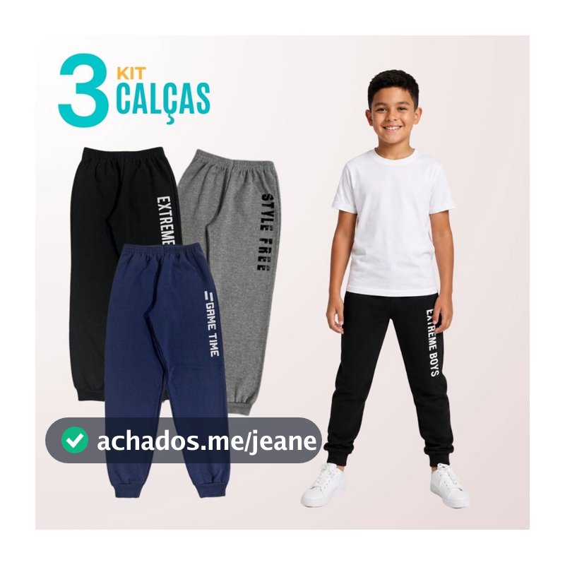 Kit 3 Calças Infantil Menino Moletom Masculino Roupas Infantis