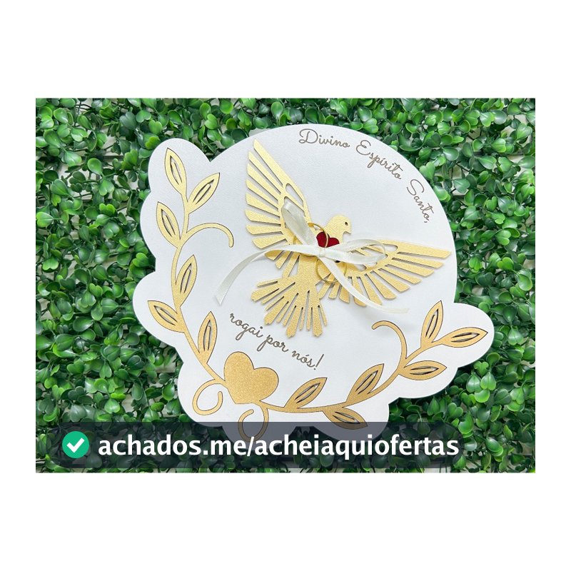 Porta Alianças Divino Espírito Santo Rogai por nós em MDF Dourado Exclusivo