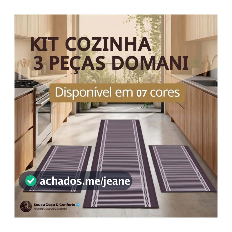 Jogo Tapete Cozinha 3 Peças Completo Antiderrapante Tapete Domani J. Serrano Várias Cores