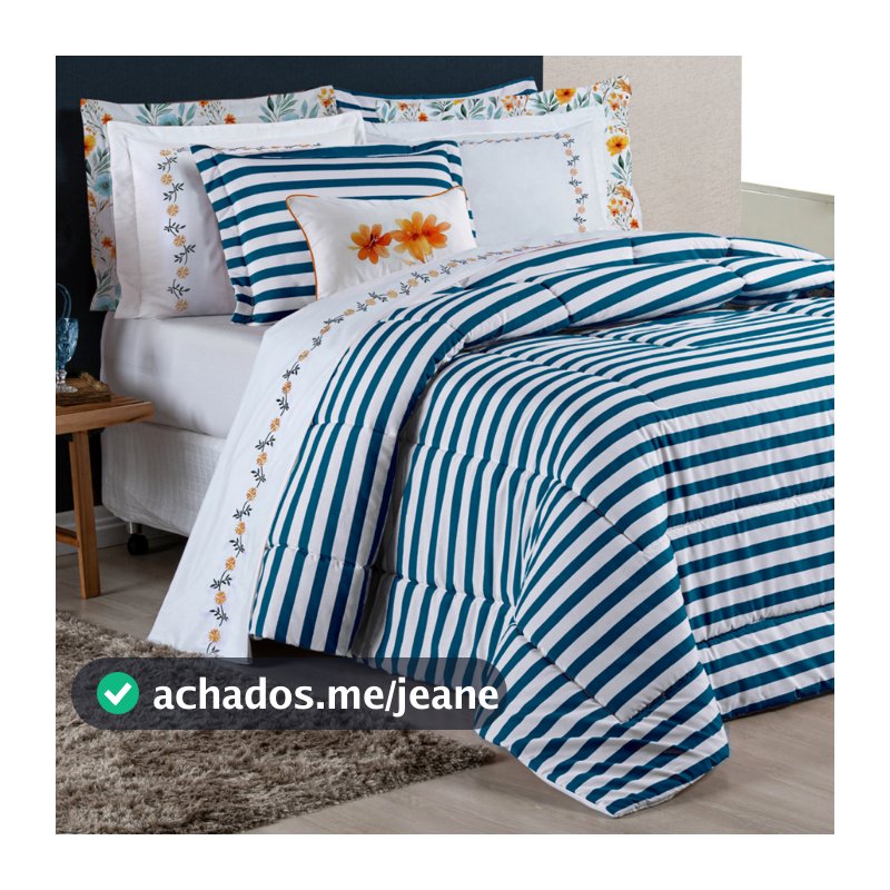Kit Edredom 07 Peças Queen Size Algodão Estampado Percal 180 Fios Izzy