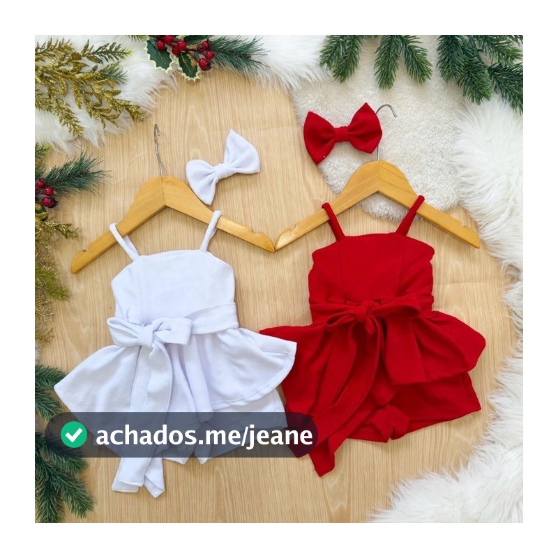 Conjunto Infantil Feminino Natal Ano Novo Luxo 4 Peças + Tiara Faixa tamanhos 2 ao 8