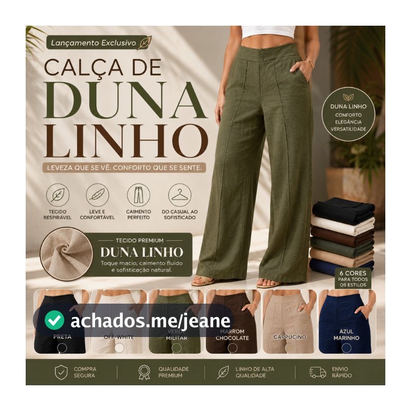 KIT Calça DUNA LINHO Social Pantalona Cintura Alta Elegante PROMOCAO