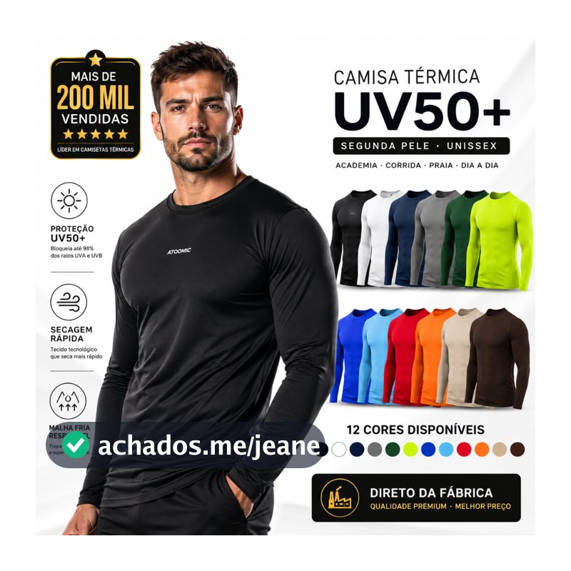 Camisa Térmica Proteção Uv 50+ Segunda Pele Camiseta  Malha Fria Unissex Academia Manga Longa Lisa