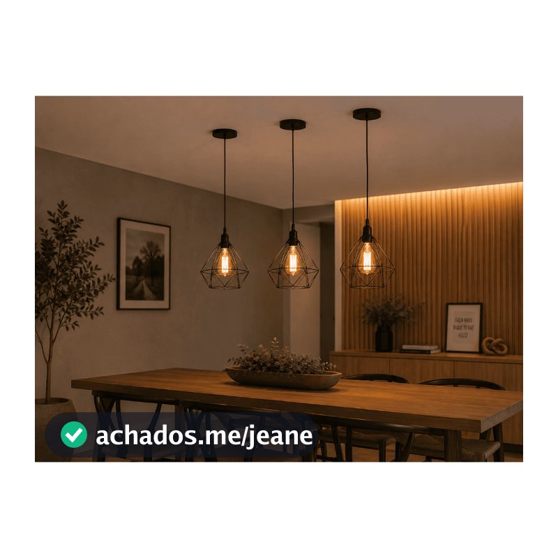 Luminária de Teto Pendente Aramado Diamante Kit 3 Unidades Iluminação Cozinha Área Gourmet Quarto