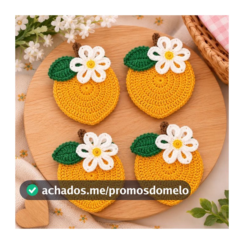 kit 4 porta copos limão siciliano várias opções de frutas em crochê para mesa posta