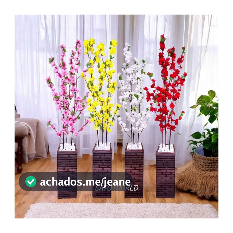 Vaso Decorativo com Flores de Cerejeira Artificial - Design Sofisticado em Fibra Trançada COLU