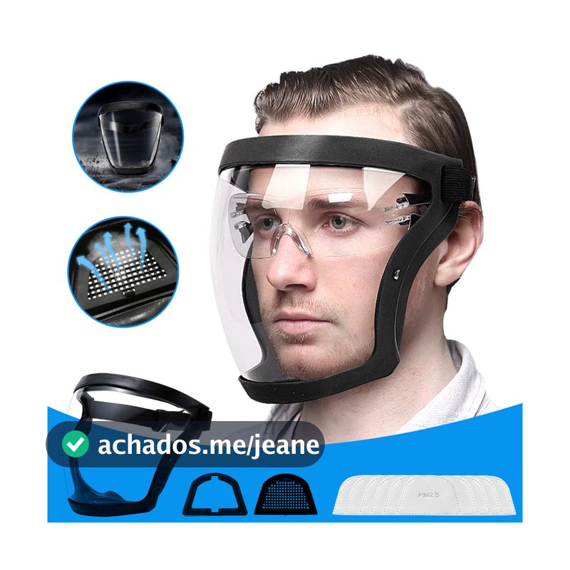 Máscara De Proteção Facial com Filtro Face Shield Segurança Total Transparente Antiembaciamento