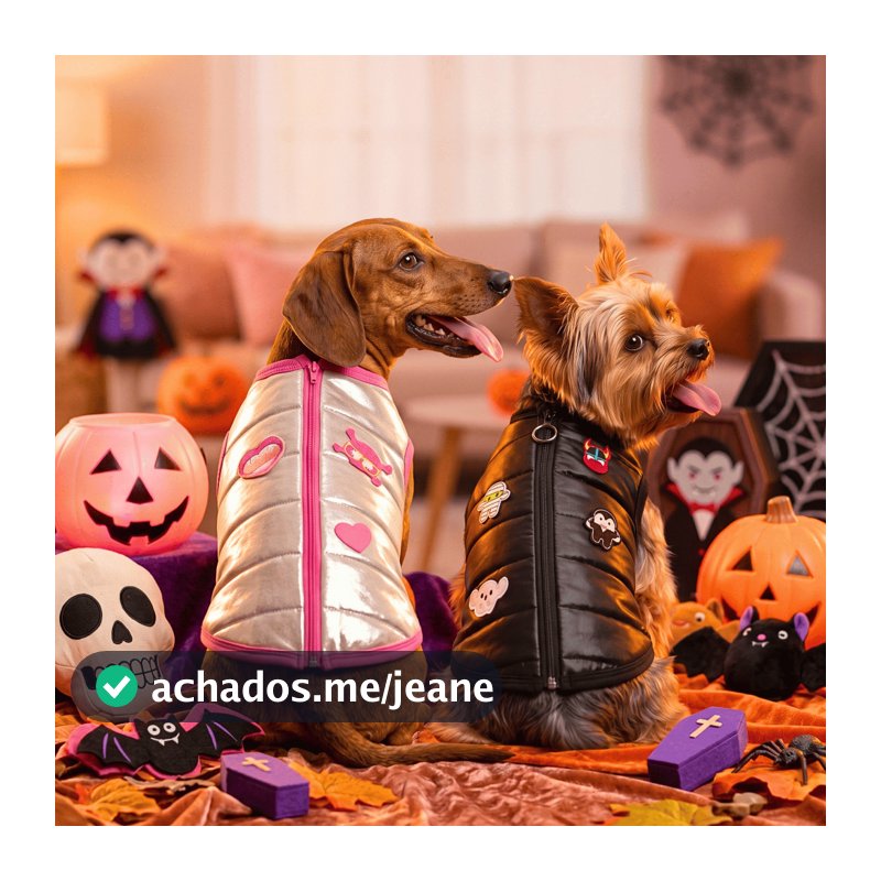Colete Pet Halloween Acolchoado com Patches | Roupa para Cachorro e Gato