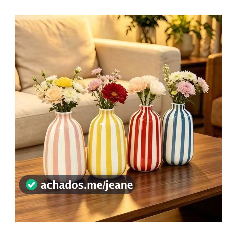 Vaso De Cerâmica Listrado Pintado À Mão Vintage , Ornamento Decorativo Minimalista De Mesa Para Casa