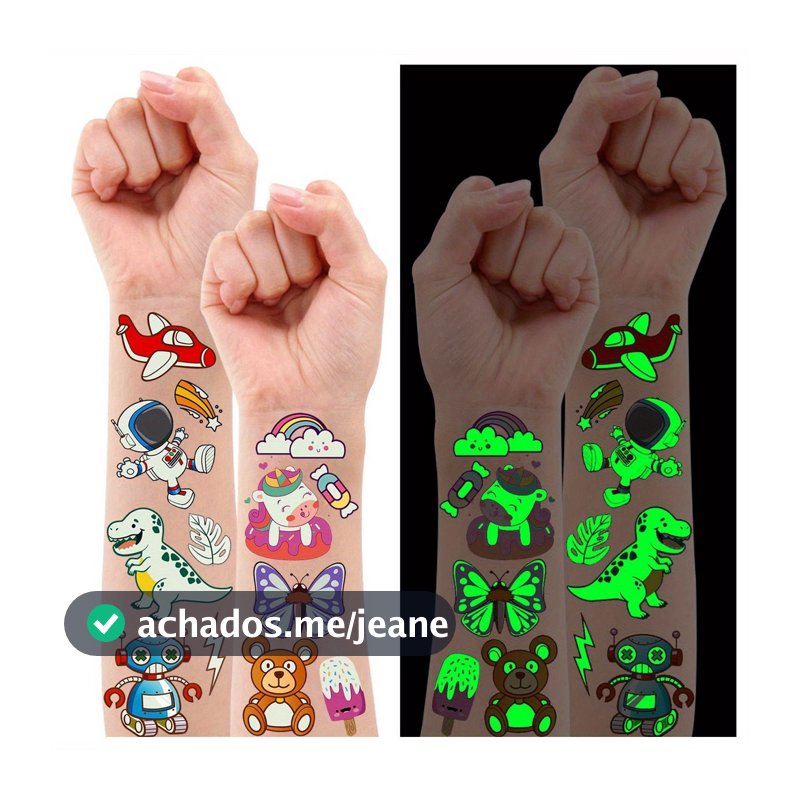 380 Estilos (30 Folhas) Tatuagens Luminosas Mistos Temporárias Adesivos Com Unicórnio/Sereia/Dinossauro/Espaço Externo/P