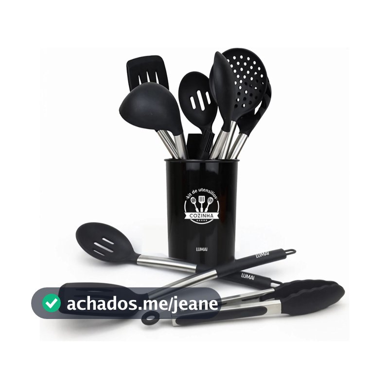 Lumai Jogo 10 Utensílios Cozinha Silicone Cabo Inox Espátula Colher Pegador Concha Kit