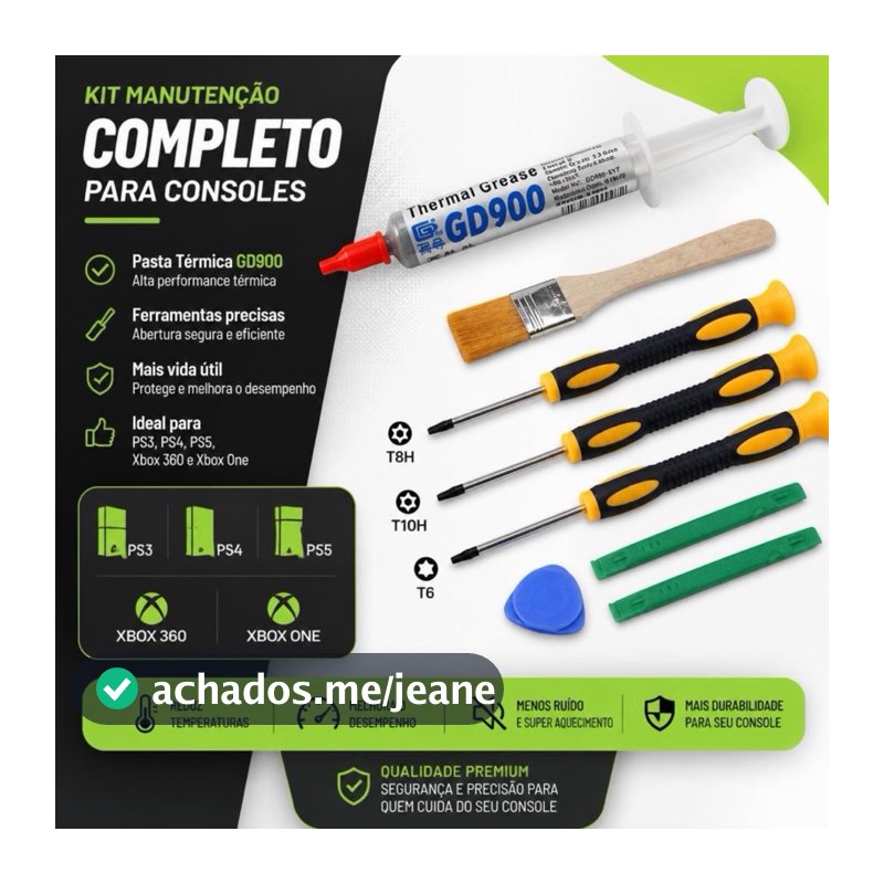 Kit Chaves Torx Limpeza e Manutenção PS3 PS4 PS5 XBOX ONE 360 + Pasta Térmica Prata GD900 7g Original GD Brand