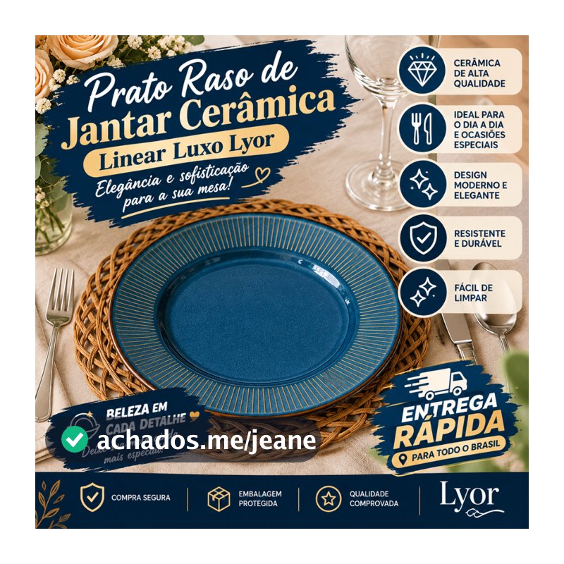 Jogo de Pratos 4/6 Rasos De Jantar De Cerâmica Linear Luxo Com Borda Detalhada Mesa Posta 27cm