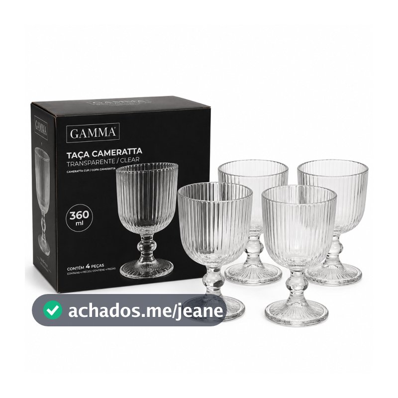 Jogo 4 Taças Cameratta 360ml Vidro Transparente Canelado Água Suco Drink Mesa Posta Gamma Luxo