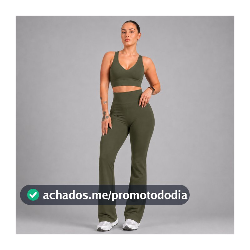 Conjunto Feminino Fitness Calça Flare Bailarina + Top Decote V  Zero Transparência Ideal Dia a Dia