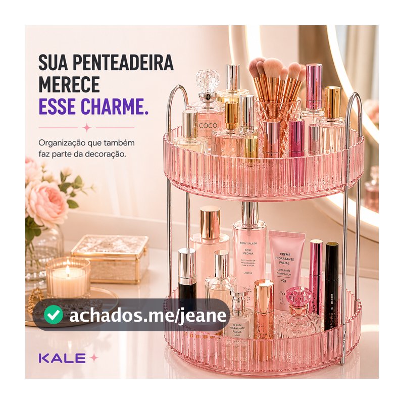 Organizador de Maquiagem e Perfumes 2 Andares Acrílico Rosa para Penteadeira e Cosméticos