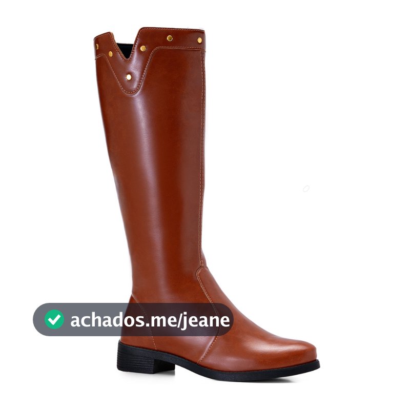 Bota Feminina Lumiss Montaria Cano Alto Salto Baixo Confortável Tachas Bico Redondo