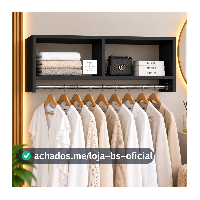Kit 4 Cabideiros de Parede com Nicho 100cm Guarda Roupa Closet Organizador- 64