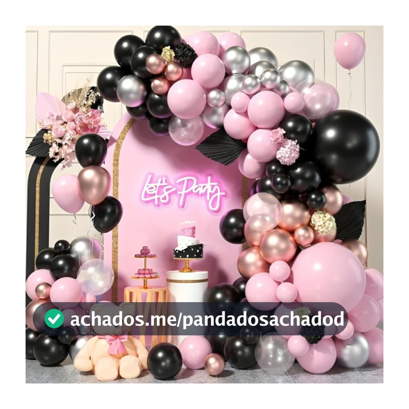 Kit 140 Balões Rosa Rose Balão Preto Black Premium Bexiga Para Arco Desconstruído + Fita Decoração Festa Aniversário