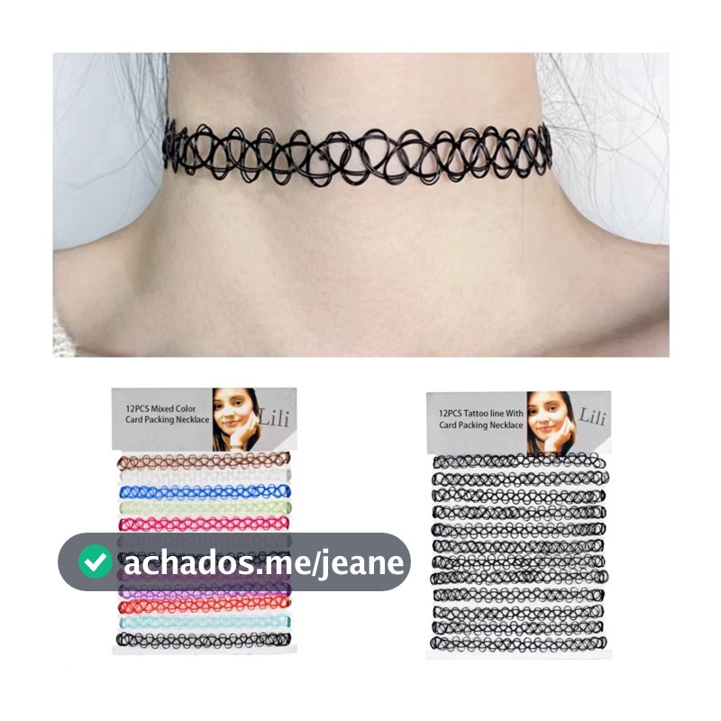 Gargantilha Colar Chocker tipo de nylon preta colorido