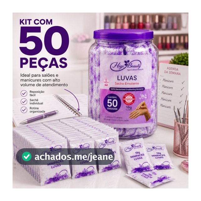 Luvas No Pote Com Creme Emoliente - 50 Pares - Kit Manicure
