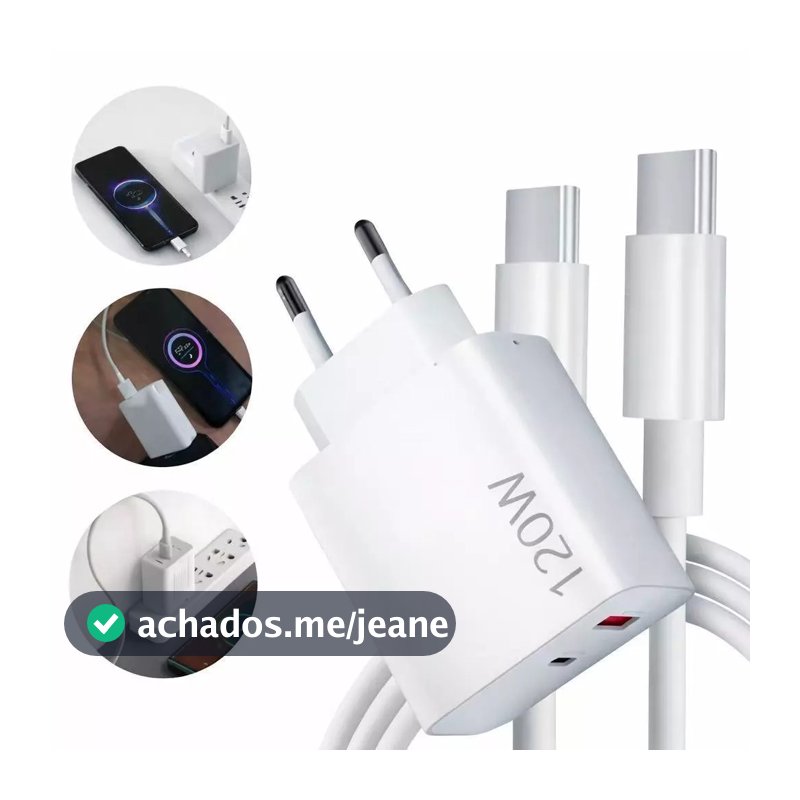 Carregador Turbo 120w Fonte Usb Carregador + cabo Ultra Rápido 120w Usb C Turbo